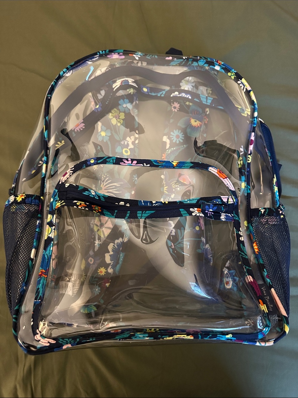 Vera Bradley- Clear Floral-Trim Backpack - Navy Blue